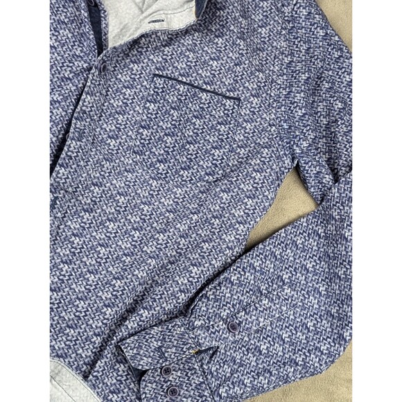 Across The Pond Diamond Button Down Long Sleeve Blue Dress Shirt Mens SZ: M - Picture 5 of 11
